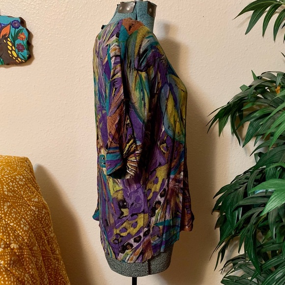 Vintage 80s purple, green and teal blouse - Picture 4 of 10